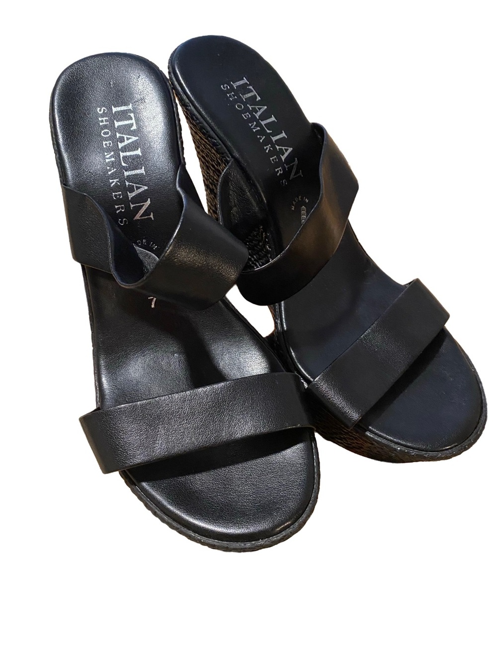 Italian Shoemakers Black Double-Strap Wedge Sandals